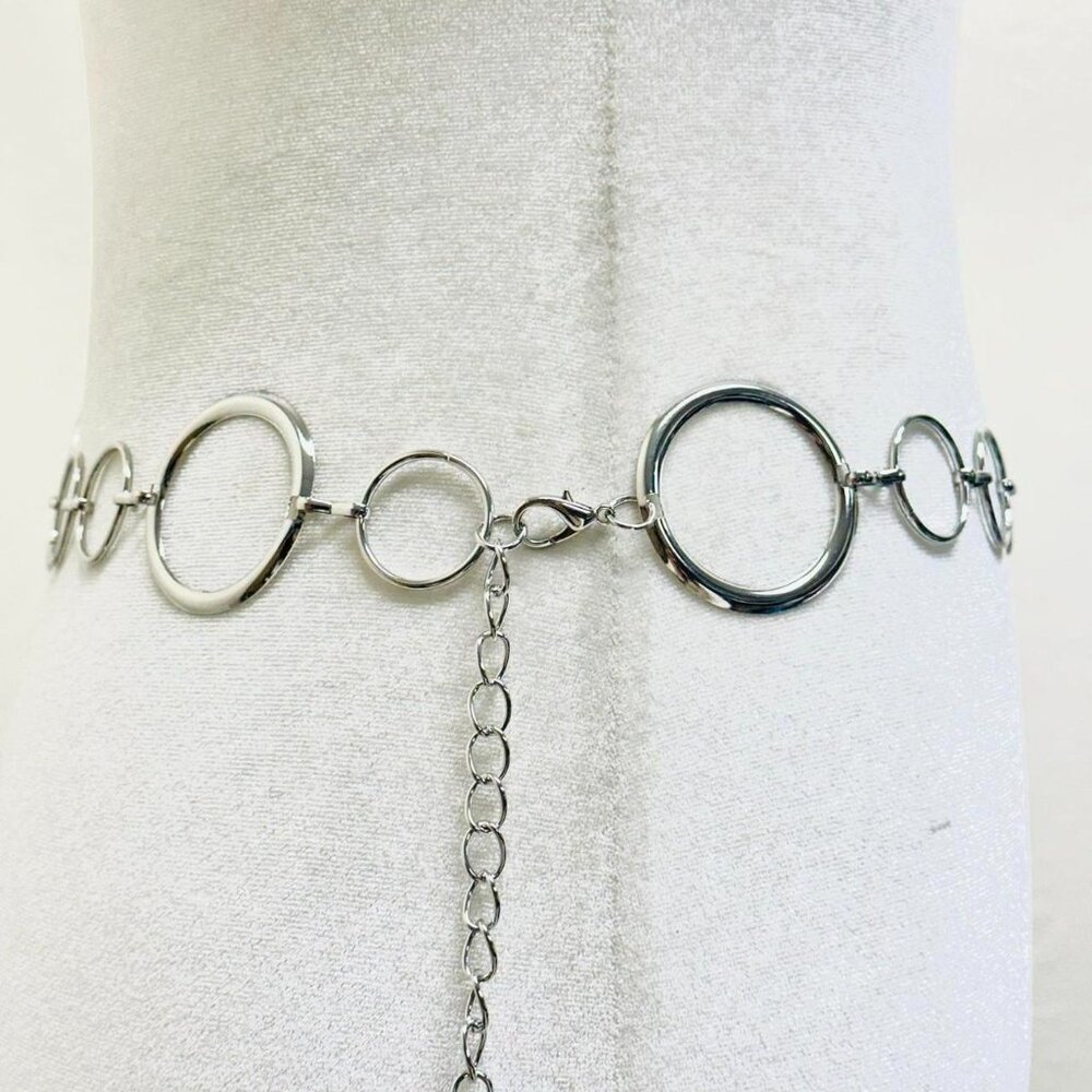 Silver circle ring waist chain belt with adjustable length - Picture 2 of 3